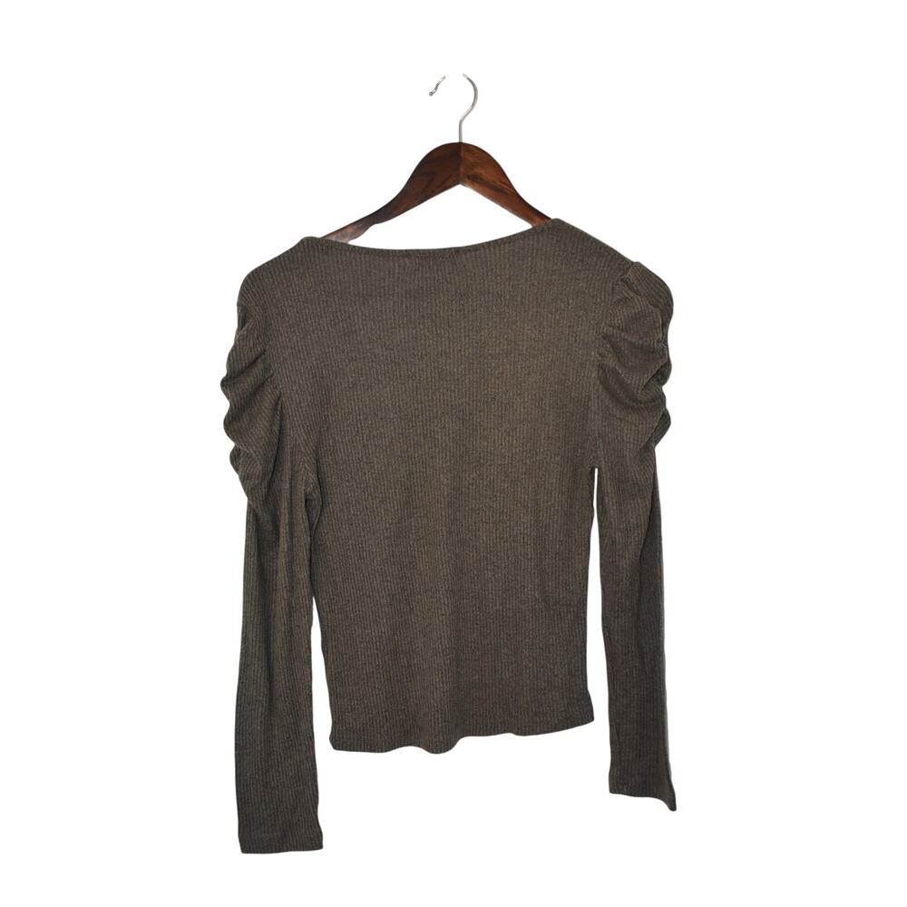 Paper Crane Ruffle Shoulder Ribbed Olive Sweater Size XS - Picture 2 of 4
